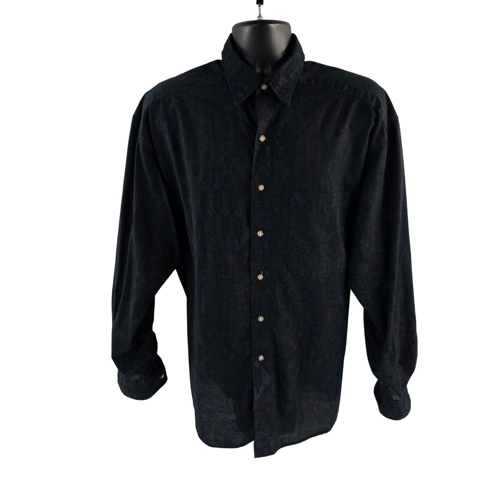 Johnny Cotton Men's Black Paisley Pattern‎ Long Sleeve Button Up Shirt Size L